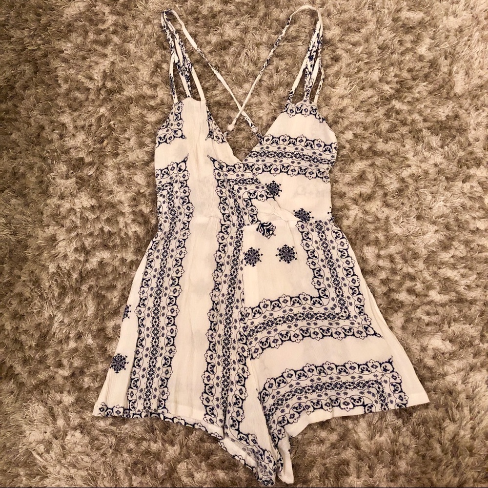 Blue and white romper